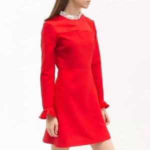 Sandro red white collar ruffle dress size 1 like new